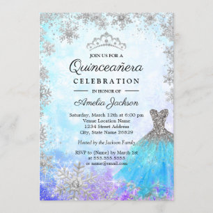 Sparkle Lila Schneeflocken Winter Quinceanera Einladung