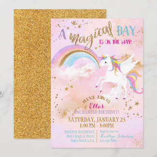 Sparkle Magical Unicorn Pegasus Geburtstag Einladung