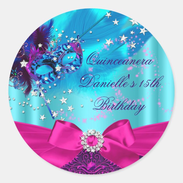 Sparkle Mask & Bow Quinceanera Birthday Sticker (Vorderseite)