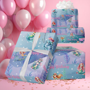 Sparkle Mermaids Geburtstagsgeschenkpapier Geschenkpapier