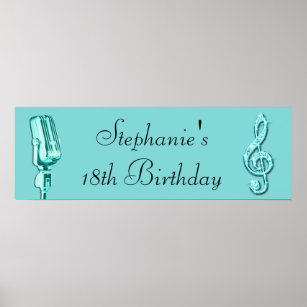 Sparkle Music Note and Retro Microphone Birthday Poster