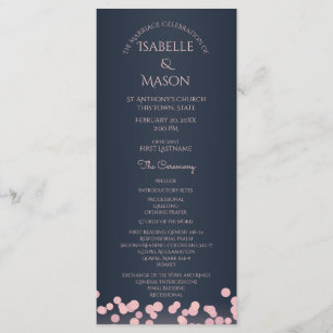 Sparkle Navy Blue and Pink Bokeh Wedding Program Programm