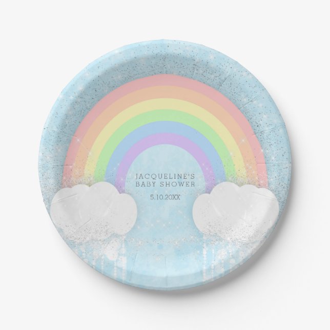 Sparkle Pastel Rainbow Baby Dusche Pappteller (Vorderseite)