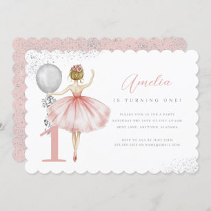 Sparkle Pink Ballerina Erste Geburtstagsparty Einladung