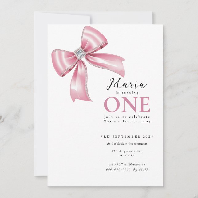 Sparkle Pink Coquette Bow 1. Einladung (Vorderseite)