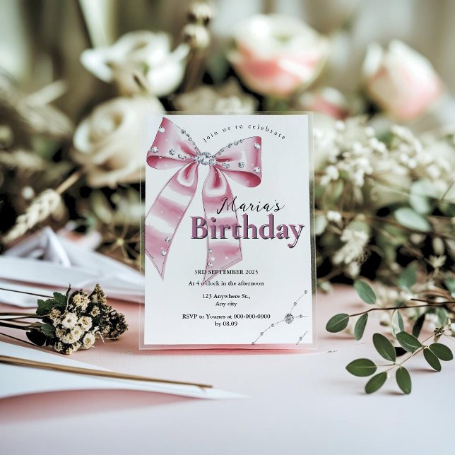 Sparkle Pink Coquette Bow 1st Einladung (Von Creator hochgeladen)