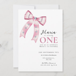 Sparkle Pink Coquette Bow 1st Einladung