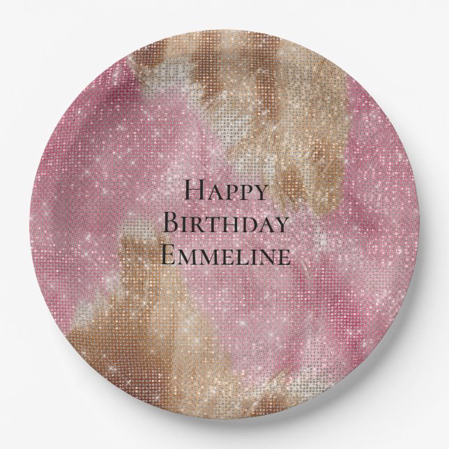Sparkle Pink Cream Gold Cowgirl Cowhide Birthday Pappteller (Vorderseite)
