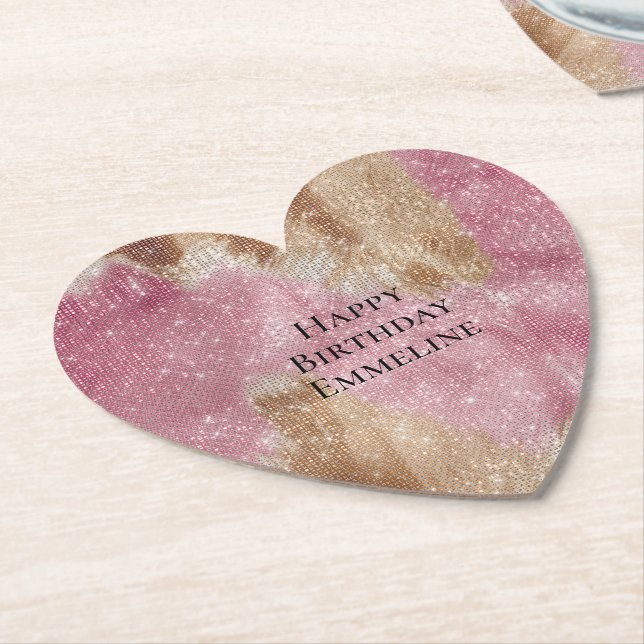 Sparkle Pink Cream Gold Cowgirl Cowhide Birthday Untersetzer (angewinkelt)