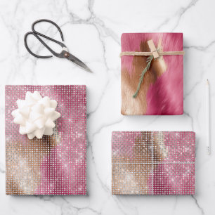 Sparkle Pink Gold Südwest Imitats Cowhide Birthday Geschenkpapier Set
