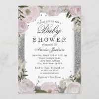 Sparkle Pink Silver Floral Baby Dusche