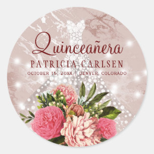 Sparkle Prinzessin Diamant Kleid Blumenquinceanera Runder Aufkleber