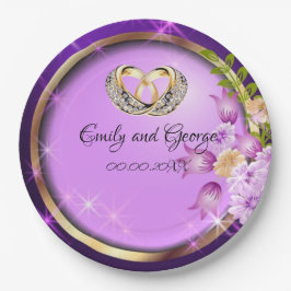 Sparkle Purple Flowers anpassbare Hochzeitsfeier Pappteller