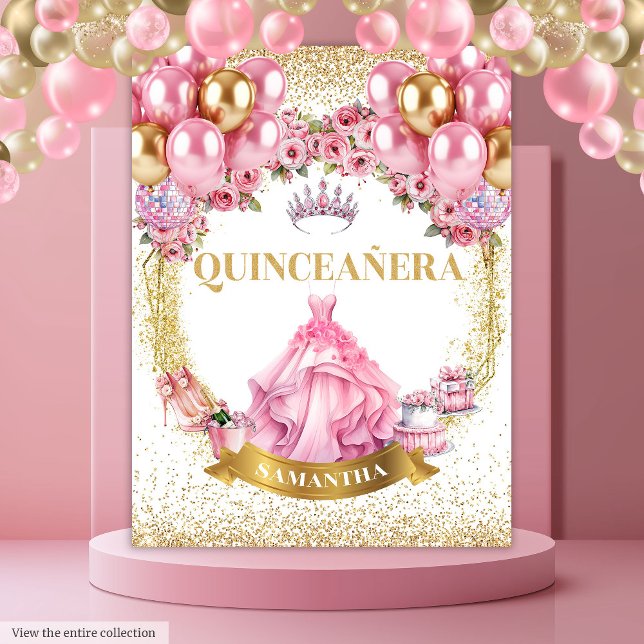 Sparkle Quinceañera Tapestory Pink Gold Glam Look Wandteppich (Sparkle Quinceañera Tapestry Pink Gold Glam Look

)
