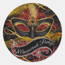 Sparkle Red & Gold Feather Masquerade Sticker