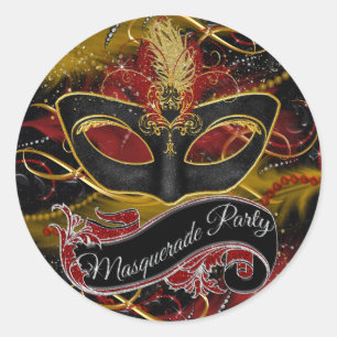 Sparkle Red & Gold Feather Masquerade Sticker