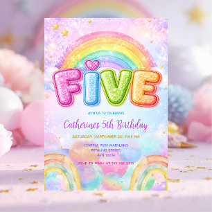 Sparkle Regenbogen 5. Geburtstagsfeier Einladung