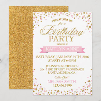Sparkle Rosa und Gold Glitzer Dots Geburtstag Einladung