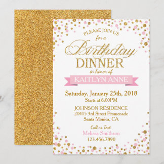Sparkle Rosa und Gold Glitzer Dots Geburtstag Einladung