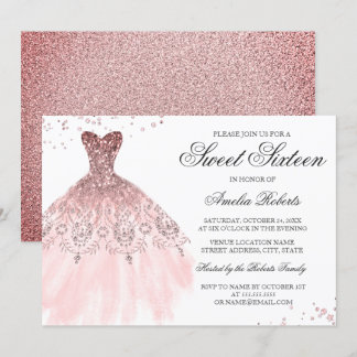 Sparkle Rose Gold Dress 16 . Geburtstag Einladung