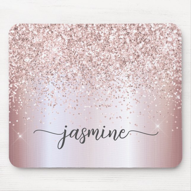 Sparkle Rose Gold Glitzer Metallischer Monogrammna Mousepad (Vorne)