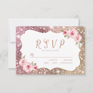 Sparkle Rose Gold Glitzer und Blütenhochzeit RSVP
