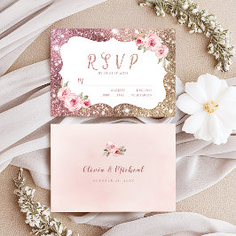 Sparkle Rose Gold Glitzer und Blütenhochzeit RSVP Karte