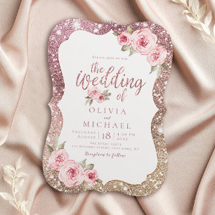 Sparkle Rose Goldmedaille Glitzer und Blumenhochze Einladung
