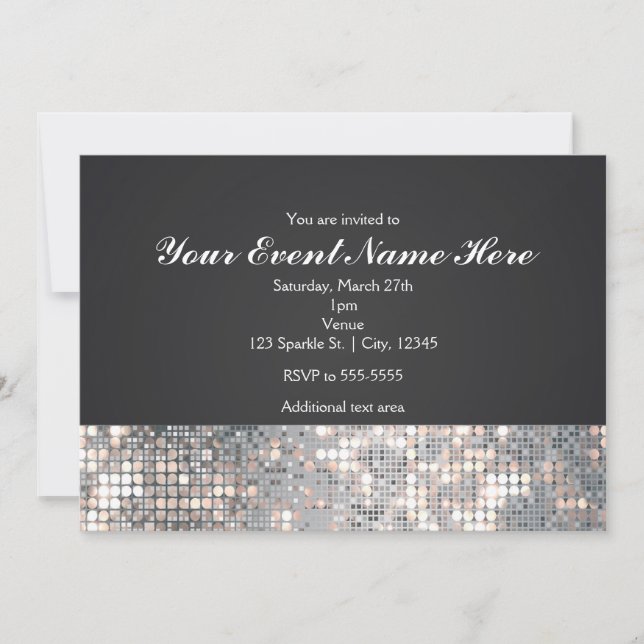 Sparkle Sequins Black Glam Wedding Einladungskarte Einladung (Vorderseite)
