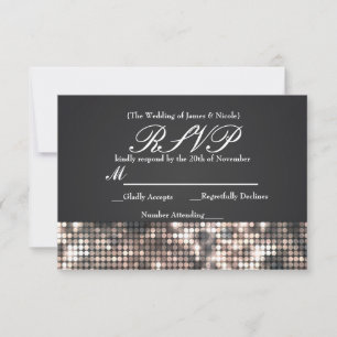 Sparkle Sequins Glamour Black Wedding RSVP Card