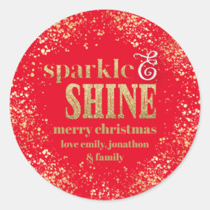Sparkle Shine Gold Typografie Frohe Weihnachten Ro Runder Aufkleber