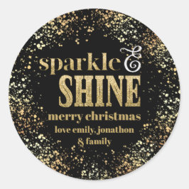Sparkle Shine Gold Typografie Frohe Weihnachten Runder Aufkleber