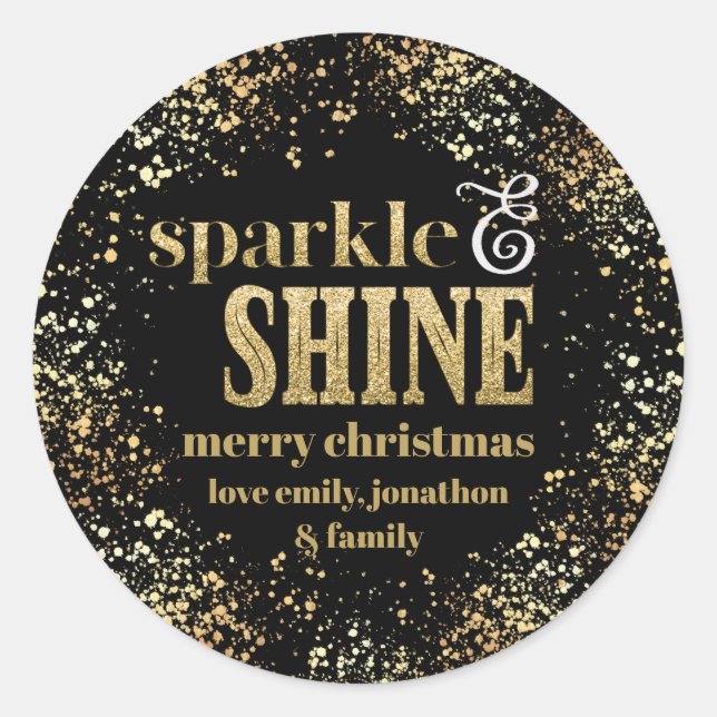 Sparkle Shine Gold Typografie Frohe Weihnachten Runder Aufkleber (Vorderseite)
