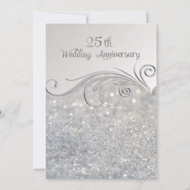 Sparkle Silver 25. Hochzeitstag Einladung (Vorderseite)