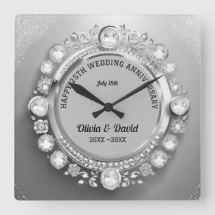 Sparkle Silver Diamonds Wedding Jubiläum Quadratische Wanduhr