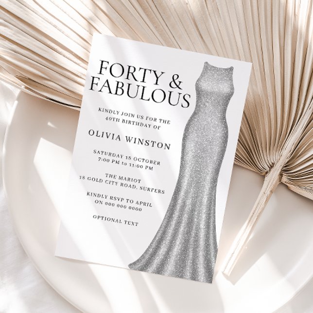Sparkle Silver Dress Womans 40. Geburtstag Party Einladung (Von Creator hochgeladen)