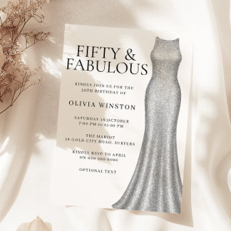 Sparkle Silver Dress Womans 50. Geburtstagsparty Einladung