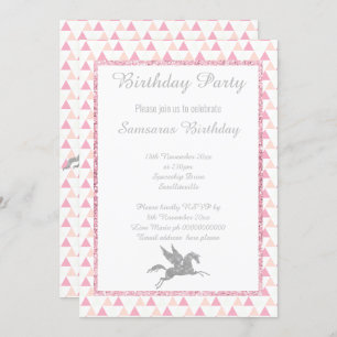 Sparkle SILVER Einhorn WHITE PINK PATTERN GEBURTST Einladung