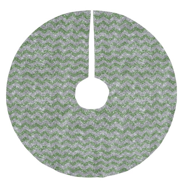 Sparkle Silver Green Glitzer Zickzack Stripes Xmas Polyester Weihnachtsbaumdecke (Vorderseite)