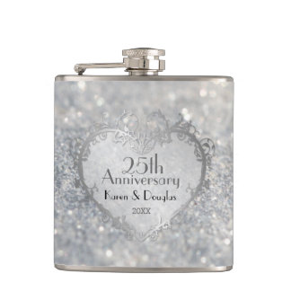 Sparkle Silver Heart 25. Hochzeitstag Flachmann