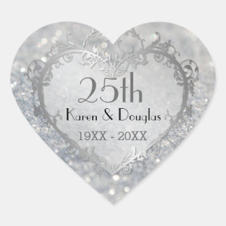 Sparkle Silver Heart 25. Hochzeitstag Herz-Aufkleber