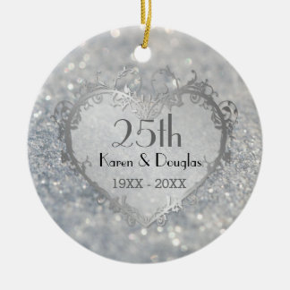 Sparkle Silver Heart 25. Hochzeitstag Keramik Ornament