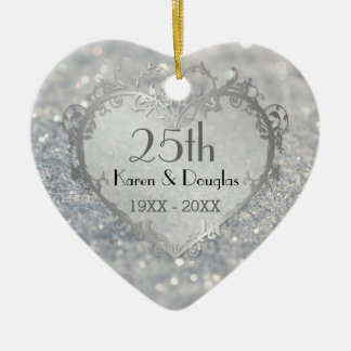Sparkle Silver Heart 25. Hochzeitstag Keramikornament