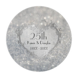 Sparkle Silver Heart 25. Hochzeitstag Schneidebrett