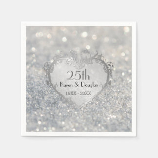 Sparkle Silver Heart 25. Hochzeitstag Serviette