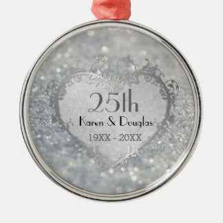 Sparkle Silver Heart 25. Hochzeitstag Silbernes Ornament