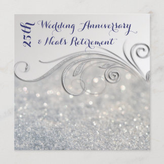 Sparkle Silver-IndigoText 25. Hochzeitstag Einladung