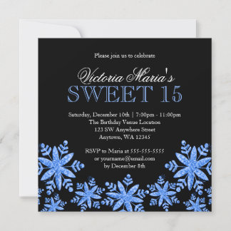 Sparkle Snowflakes Blue Sweet 15 Winter Wonderland Einladung