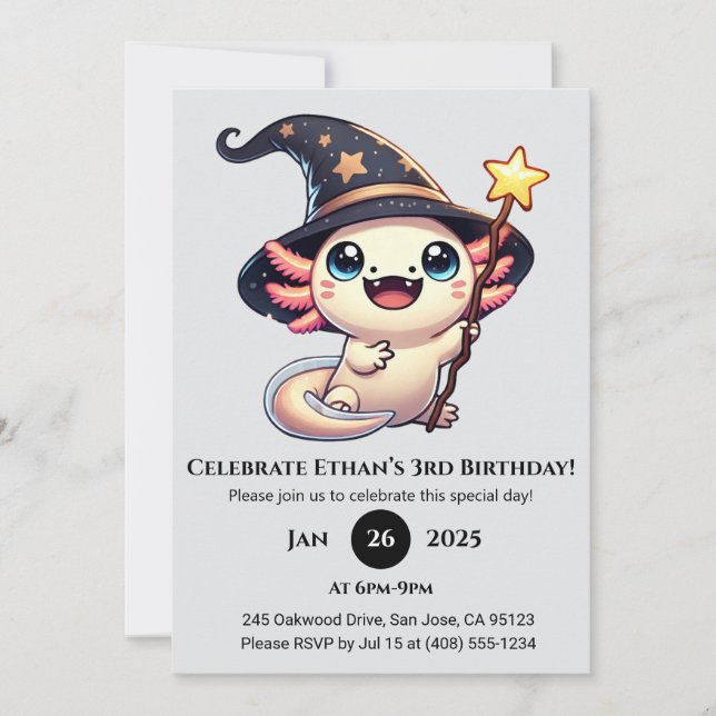Sparkle Spell Axolotl Birthday Einladung (Vorderseite)