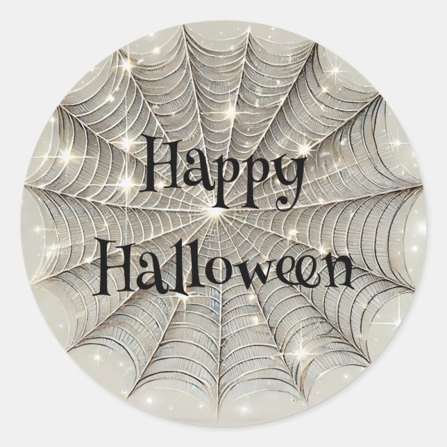 Sparkle Spiderweb Whimsical Tan Halloween-Party Runder Aufkleber (Vorderseite)